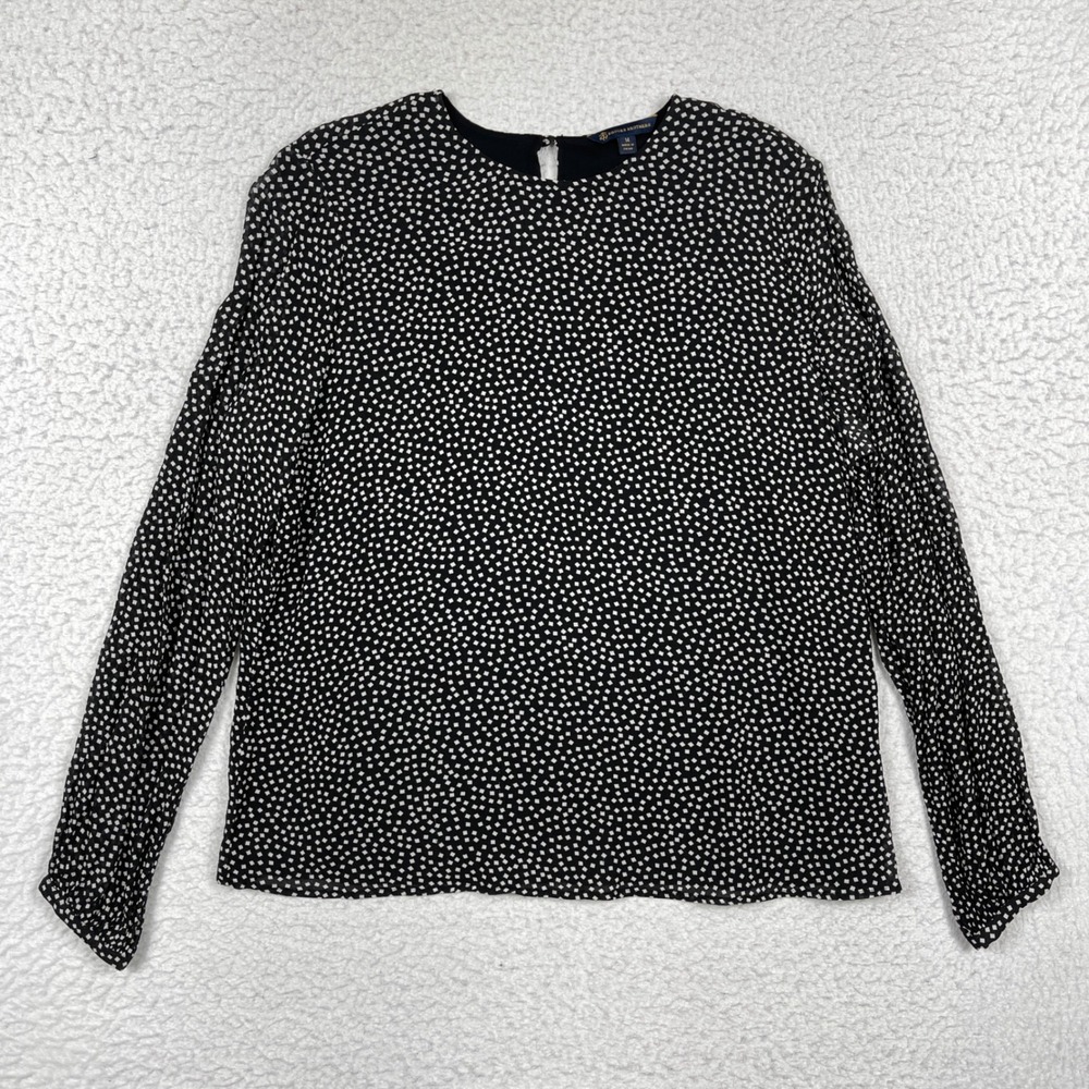 Brooks Brothers Blouse Womens 14 Black Diamond Print Keyhole Office Professional